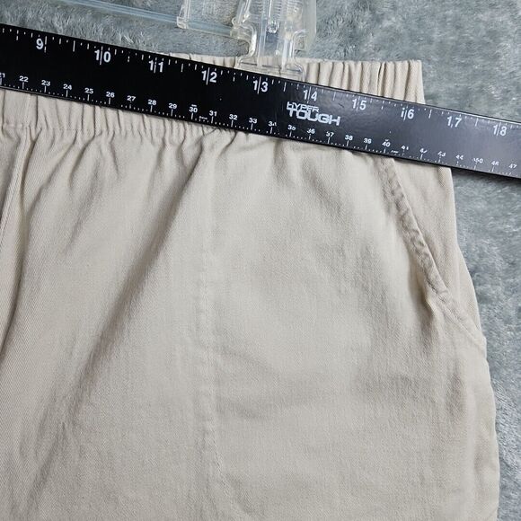 D&Co Cropped Pants Sz Lg Ivory Beige cotton elastane elastic waist stretch pullo - Picture 4 of 10